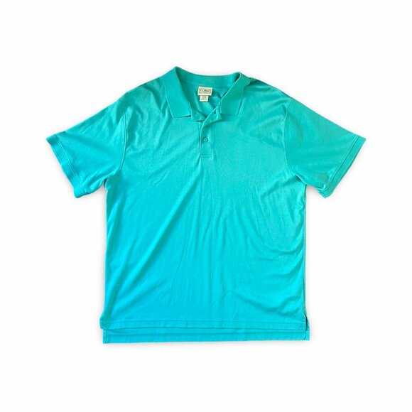 LL Bean Men's Pima Cotton Short Sleeve Polo Shirt Blue Green Size Large Reg - Picture 1 of 6